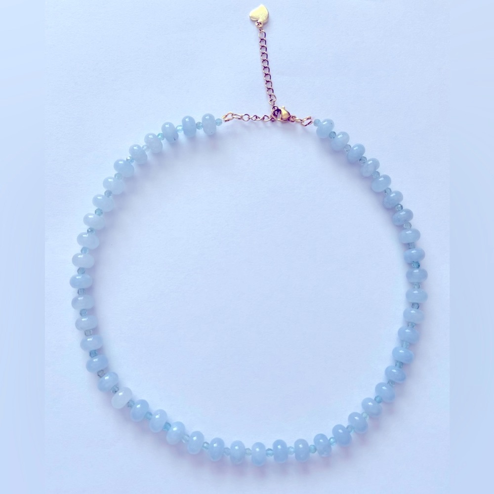 Blue Aquamarine Necklace, Gemstone Choker, Birthstone Jewelry, Gift for Her